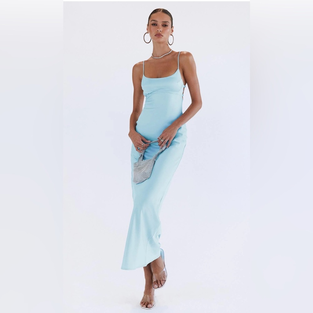 Chic Light Blue Spaghetti Strap Dress